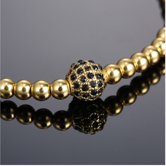 Gold Shamballa Crystal Beaded Lace Rope Bracelet - Picture 4 of 7